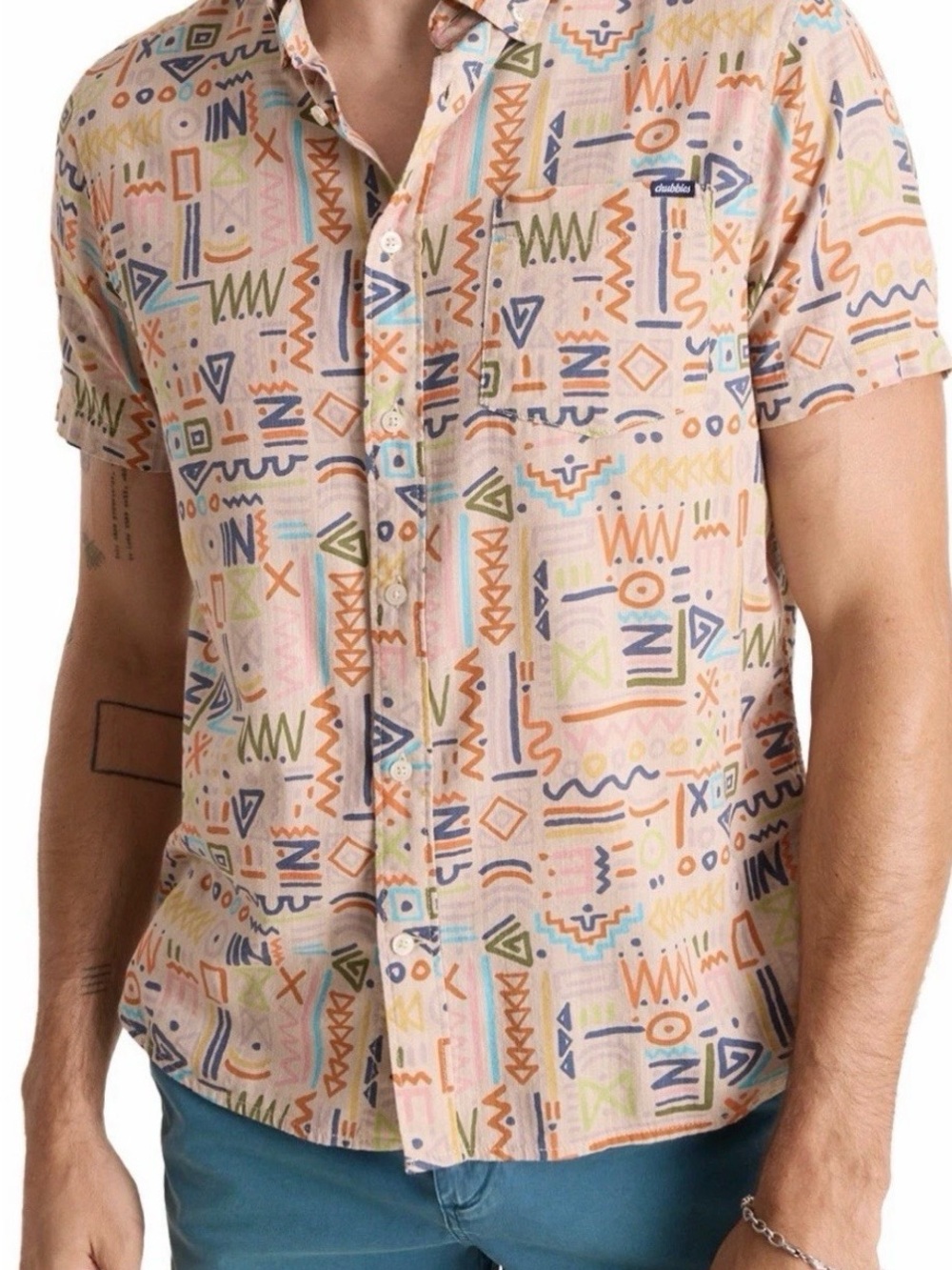 Chubbies Disco Deserts Geo-Print Short Sleeve Button-Down Shirt Mens Size XL